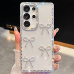 Custodia per telefono antiurto a quattro angoli con fiocco glitterato a forma di diamante, For Samsung Galaxy S24 Ultra 5G, For Samsung Galaxy S24+ 5G, For Samsung Galaxy S24 5G, For Samsung Galaxy S23 Ultra 5G