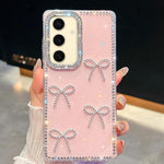 Custodia per telefono antiurto a quattro angoli con fiocco glitterato a forma di diamante, For Samsung Galaxy S24 Ultra 5G, For Samsung Galaxy S24+ 5G, For Samsung Galaxy S24 5G, For Samsung Galaxy S23 Ultra 5G