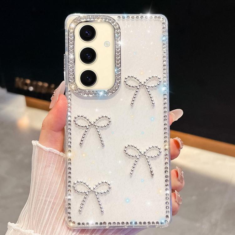 Custodia per telefono antiurto a quattro angoli con fiocco glitterato a forma di diamante, For Samsung Galaxy S24 Ultra 5G, For Samsung Galaxy S24+ 5G, For Samsung Galaxy S24 5G, For Samsung Galaxy S23 Ultra 5G