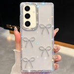 Custodia per telefono antiurto a quattro angoli con fiocco glitterato a forma di diamante, For Samsung Galaxy S24 Ultra 5G, For Samsung Galaxy S24+ 5G, For Samsung Galaxy S24 5G, For Samsung Galaxy S23 Ultra 5G