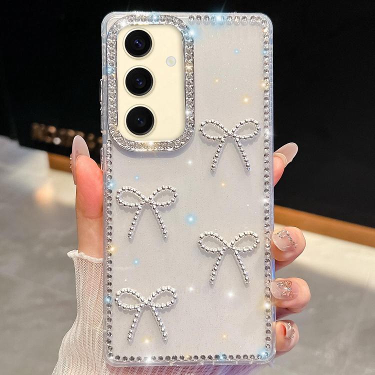 Custodia per telefono antiurto a quattro angoli con fiocco glitterato a forma di diamante, For Samsung Galaxy S24 Ultra 5G, For Samsung Galaxy S24+ 5G, For Samsung Galaxy S24 5G, For Samsung Galaxy S23 Ultra 5G