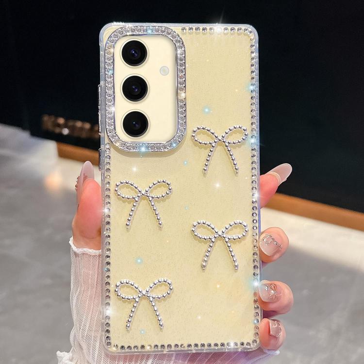 Custodia per telefono antiurto a quattro angoli con fiocco glitterato a forma di diamante, For Samsung Galaxy S24 Ultra 5G, For Samsung Galaxy S24+ 5G, For Samsung Galaxy S24 5G, For Samsung Galaxy S23 Ultra 5G