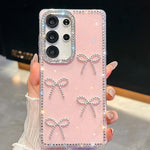 Custodia per telefono antiurto a quattro angoli con fiocco glitterato a forma di diamante, For Samsung Galaxy S24 Ultra 5G, For Samsung Galaxy S24+ 5G, For Samsung Galaxy S24 5G, For Samsung Galaxy S23 Ultra 5G