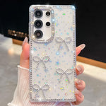 Custodia per telefono antiurto a quattro angoli con fiocco glitterato a forma di diamante, For Samsung Galaxy S24 Ultra 5G, For Samsung Galaxy S24+ 5G, For Samsung Galaxy S24 5G, For Samsung Galaxy S23 Ultra 5G