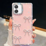 Custodia per telefono antiurto a quattro angoli con fiocco glitterato a forma di diamante, For Samsung Galaxy S26+ 5G, For Samsung Galaxy S26 Ultra 5G, For Samsung Galaxy S26 5G, For Samsung Galaxy A07 5G