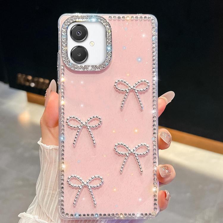 Custodia per telefono antiurto a quattro angoli con fiocco glitterato a forma di diamante, For Samsung Galaxy S26+ 5G, For Samsung Galaxy S26 Ultra 5G, For Samsung Galaxy S26 5G, For Samsung Galaxy A07 5G