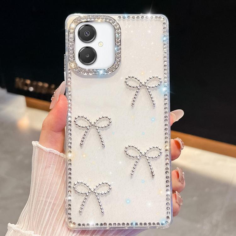 Custodia per telefono antiurto a quattro angoli con fiocco glitterato a forma di diamante, For Samsung Galaxy S26+ 5G, For Samsung Galaxy S26 Ultra 5G, For Samsung Galaxy S26 5G, For Samsung Galaxy A07 5G