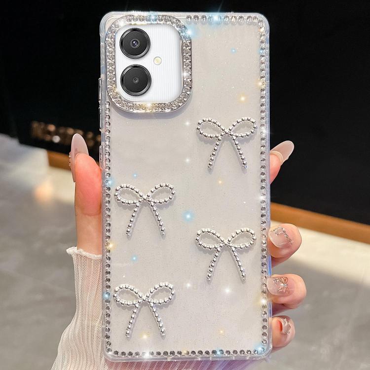 Custodia per telefono antiurto a quattro angoli con fiocco glitterato a forma di diamante, For Samsung Galaxy S26+ 5G, For Samsung Galaxy S26 Ultra 5G, For Samsung Galaxy S26 5G, For Samsung Galaxy A07 5G