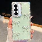 Custodia per telefono antiurto a quattro angoli con fiocco glitterato a forma di diamante, For Samsung Galaxy S26+ 5G, For Samsung Galaxy S26 Ultra 5G, For Samsung Galaxy S26 5G, For Samsung Galaxy A07 5G