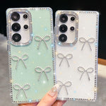 Custodia per telefono antiurto a quattro angoli con fiocco glitterato a forma di diamante, For Samsung Galaxy S26+ 5G, For Samsung Galaxy S26 Ultra 5G, For Samsung Galaxy S26 5G, For Samsung Galaxy A07 5G