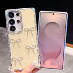 Custodia per telefono antiurto a quattro angoli con fiocco glitterato a forma di diamante, For Samsung Galaxy S26+ 5G, For Samsung Galaxy S26 Ultra 5G, For Samsung Galaxy S26 5G, For Samsung Galaxy A07 5G