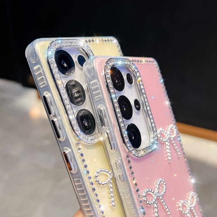 Custodia per telefono antiurto a quattro angoli con fiocco glitterato a forma di diamante, For Samsung Galaxy S26+ 5G, For Samsung Galaxy S26 Ultra 5G, For Samsung Galaxy S26 5G, For Samsung Galaxy A07 5G