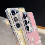 Custodia per telefono antiurto a quattro angoli con fiocco glitterato a forma di diamante, For Samsung Galaxy S25 5G, For Samsung Galaxy S25+ 5G, For Samsung Galaxy S25 Ultra 5G, For Samsung Galaxy A16 5G