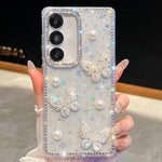 Custodia per telefono antiurto con farfalle, perle e glitter di diamanti, a quattro angoli., For Samsung Galaxy S25 5G, For Samsung Galaxy S25+ 5G, For Samsung Galaxy S25 Ultra 5G, For Samsung Galaxy A16 5G
