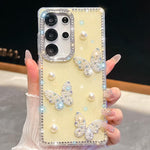 Custodia per telefono antiurto con farfalle, perle e glitter di diamanti, a quattro angoli., For Samsung Galaxy S25 5G, For Samsung Galaxy S25+ 5G, For Samsung Galaxy S25 Ultra 5G, For Samsung Galaxy A16 5G
