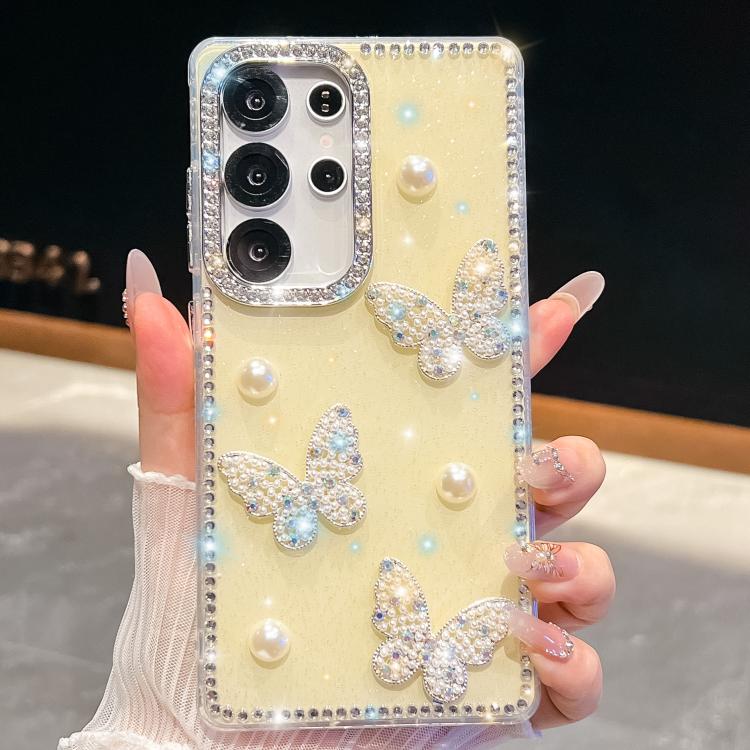 Custodia per telefono antiurto con farfalle, perle e glitter di diamanti, a quattro angoli., For Samsung Galaxy S25 5G, For Samsung Galaxy S25+ 5G, For Samsung Galaxy S25 Ultra 5G, For Samsung Galaxy A16 5G