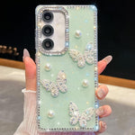 Custodia per telefono antiurto con farfalle, perle e glitter di diamanti, a quattro angoli., For Samsung Galaxy S25 5G, For Samsung Galaxy S25+ 5G, For Samsung Galaxy S25 Ultra 5G, For Samsung Galaxy A16 5G