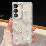 Custodia per telefono antiurto con farfalle, perle e glitter di diamanti, a quattro angoli., For Samsung Galaxy S24 FE 5G, For Samsung Galaxy A15 5G, For Samsung Galaxy A55 5G, For Samsung Galaxy A35 5G