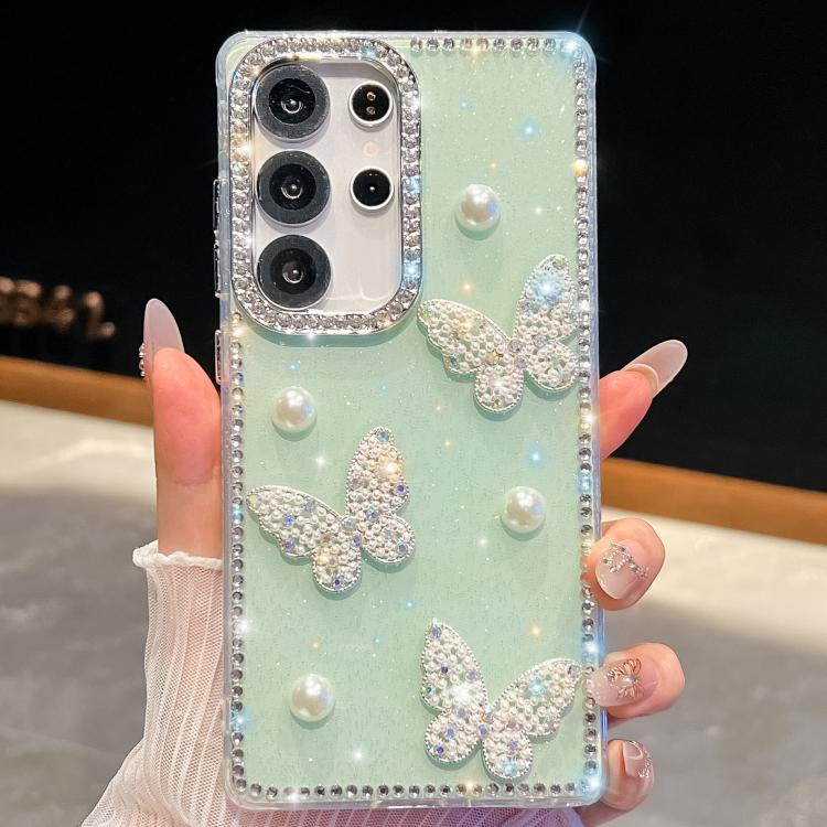 Custodia per telefono antiurto con farfalle, perle e glitter di diamanti, a quattro angoli., For Samsung Galaxy S24 Ultra 5G, For Samsung Galaxy S24+ 5G, For Samsung Galaxy S24 5G, For Samsung Galaxy S23 Ultra 5G
