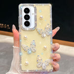 Custodia per telefono antiurto con farfalle, perle e glitter di diamanti, a quattro angoli., For Samsung Galaxy S26+ 5G, For Samsung Galaxy S26 Ultra 5G, For Samsung Galaxy S26 5G, For Samsung Galaxy A07 5G
