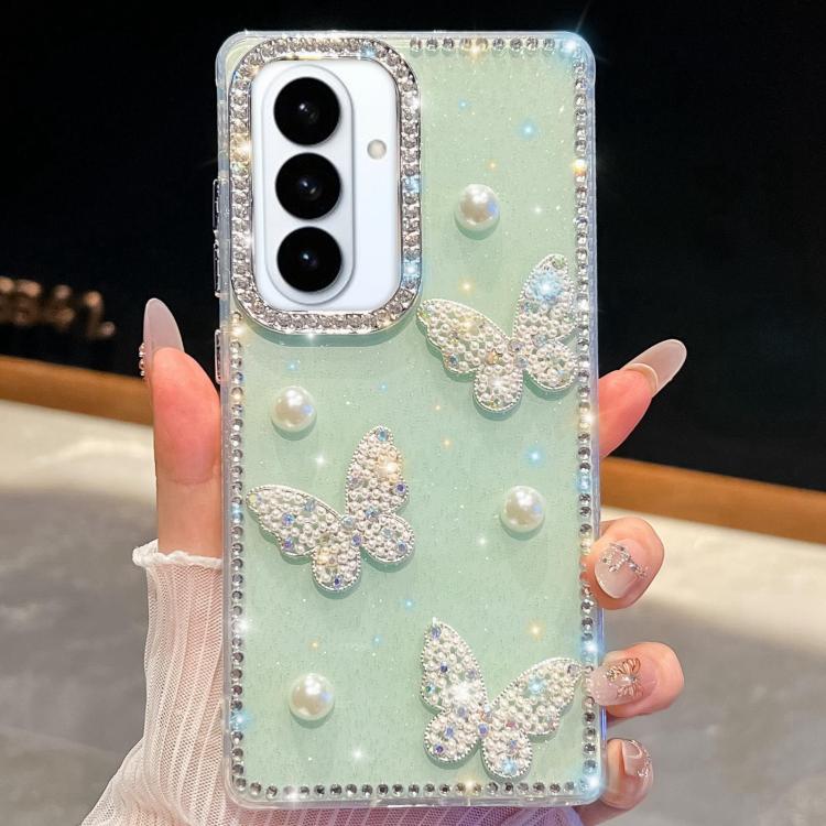 Custodia per telefono antiurto con farfalle, perle e glitter di diamanti, a quattro angoli., For Samsung Galaxy S26+ 5G, For Samsung Galaxy S26 Ultra 5G, For Samsung Galaxy S26 5G, For Samsung Galaxy A07 5G