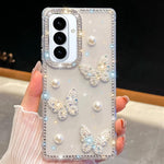 Custodia per telefono antiurto con farfalle, perle e glitter di diamanti, a quattro angoli., For Samsung Galaxy S26+ 5G, For Samsung Galaxy S26 Ultra 5G, For Samsung Galaxy S26 5G, For Samsung Galaxy A07 5G
