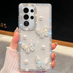 Custodia per telefono antiurto con farfalle, perle e glitter di diamanti, a quattro angoli., For Samsung Galaxy S26+ 5G, For Samsung Galaxy S26 Ultra 5G, For Samsung Galaxy S26 5G, For Samsung Galaxy A07 5G