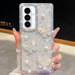 Custodia per telefono antiurto con farfalle, perle e glitter di diamanti, a quattro angoli., For Samsung Galaxy S26+ 5G, For Samsung Galaxy S26 Ultra 5G, For Samsung Galaxy S26 5G, For Samsung Galaxy A07 5G