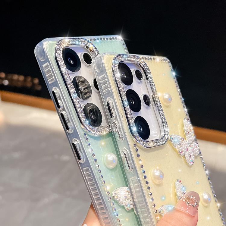 Custodia per telefono antiurto con farfalle, perle e glitter di diamanti, a quattro angoli., For Samsung Galaxy S24 Ultra 5G, For Samsung Galaxy S24+ 5G, For Samsung Galaxy S24 5G, For Samsung Galaxy S23 Ultra 5G