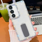 Custodia per telefono anti-caduta a 4 angoli in TPU con strass glitterati e supporto, For Samsung Galaxy S24 Ultra 5G, For Samsung Galaxy S24+ 5G, For Samsung Galaxy S24 5G, For Samsung Galaxy S23 Ultra 5G