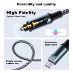 JUNSUNMAY Male USB Type-C to Male Toslink Optical Audio SPDIF Cable, 1.2m, 1.8m, 3m, 4.5m
