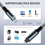 JUNSUNMAY Male USB Type-C to Male Toslink Optical Audio SPDIF Cable, 1.2m, 1.8m, 3m, 4.5m