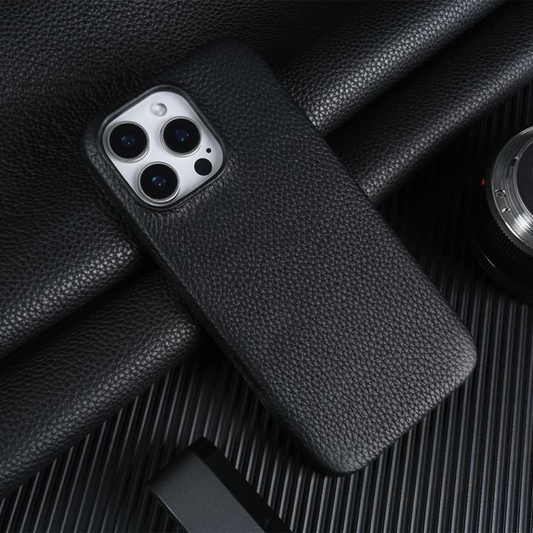 Custodia per telefono in vera pelle con texture litchi e retro MagSafe., For iPhone 14 Pro, For iPhone 14 Pro Max