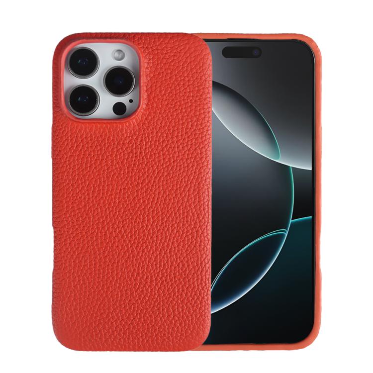 Custodia per telefono in vera pelle con texture litchi e retro MagSafe., For iPhone 15 Pro Max, For iPhone 15 Pro