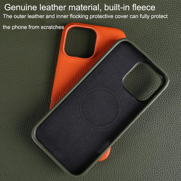 Custodia per telefono in vera pelle con texture litchi e retro MagSafe., For iPhone 13 Pro Max, For iPhone 13 Pro