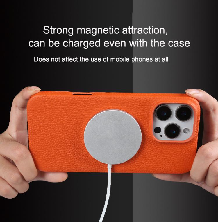 Custodia per telefono in vera pelle con texture litchi e retro MagSafe., For iPhone 13 Pro Max, For iPhone 13 Pro
