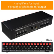 B075 Amplificatore di potenza con 4 ingressi e 4 uscite, selettore altoparlanti, 300 W di qualità del suono per canale, senza perdite., B075