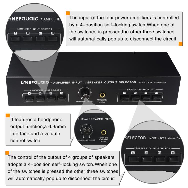 Amplificatore selettore altoparlanti 4 ingressi 4 uscite 300W