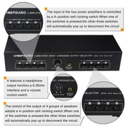 B075 Amplificatore di potenza con 4 ingressi e 4 uscite, selettore altoparlanti, 300 W di qualità del suono per canale, senza perdite., B075