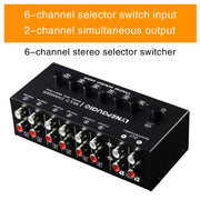 B080 Selettore di segnale audio a 6 ingressi e 2 uscite, commutatore audio, uscita sincrona a 2 canali, interfaccia RCA, B080