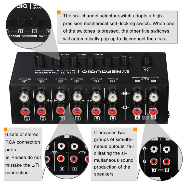 Selettore audio 6 ingressi 2 uscite RCA