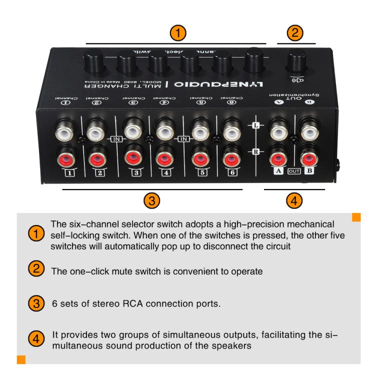 Selettore audio 6 ingressi 2 uscite RCA