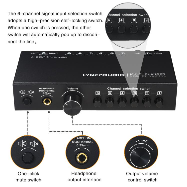 Selettore segnale audio 6 ingressi 3 uscite RCA XLR