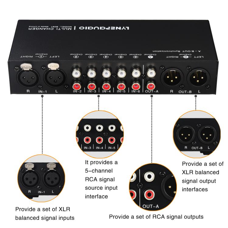 Selettore segnale audio 6 ingressi 3 uscite RCA XLR