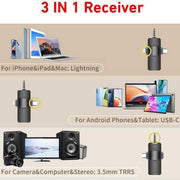 Microfono lavalier wireless con ricevitore 3 in 1 e doppio microf