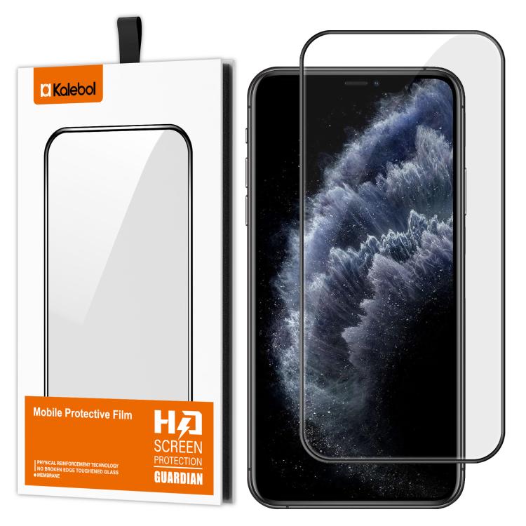 Pellicola in vetro temperato HD Kalebol ad alto contenuto di alluminio, serigrafata a copertura totale, anti-impronta, con bordo nero., For iPhone 11 Pro Max, For iPhone 11, For iPhone 11 Pro, For iPhone XS, For iPhone XR, For iPhone XS Max, For iPhone...