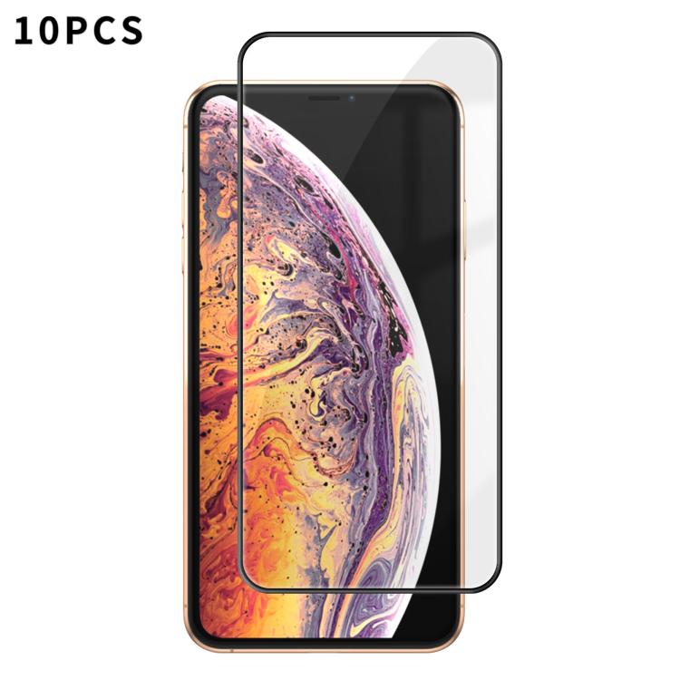 10 pezzi Kalebol Pellicola in vetro temperato HD ad alto contenuto di alluminio, serigrafata, a copertura totale, anti-impronta, con bordo nero, For iPhone 11 Pro Max, For iPhone 11, For iPhone 11 Pro, For iPhone XS, For iPhone XR, For iPhone XS Max   ...