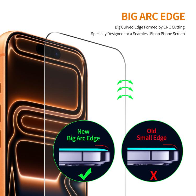 2 pellicole in vetro temperato ENKAY con colla ispessita, senza bordi bianchi, durezza 9H, bordo ad arco grande, in alluminio-silicio., For iPhone 18 Pro, For iPhone 18 Pro Max, For iPhone 17 Pro Max, For iPhone 17 Pro, For iPhone 17, For iPhone Air