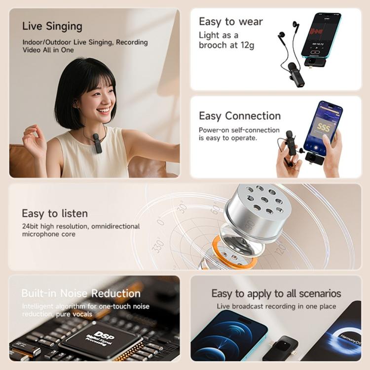Microfono lavalier wireless K3 con auricolari integrati
