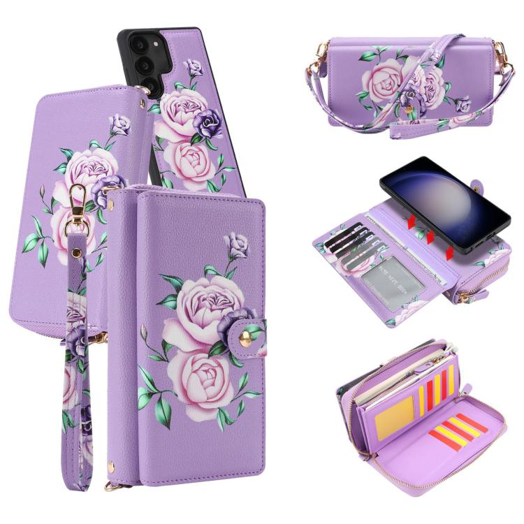 Portafoglio multifunzionale con cerniera e fibbia a forma di fiore tracolla, custodia per telefono in pelle vegana, For Samsung Galaxy S23 5G